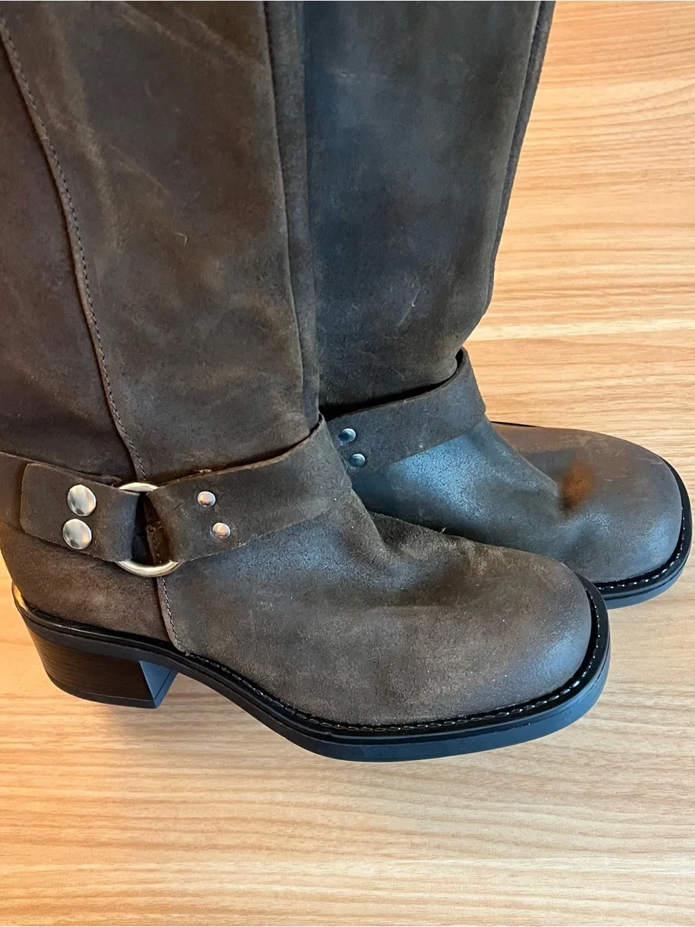 By Anthropologie Tall Moto Boots Brown Suede Knee-High Riding Boots NWOT